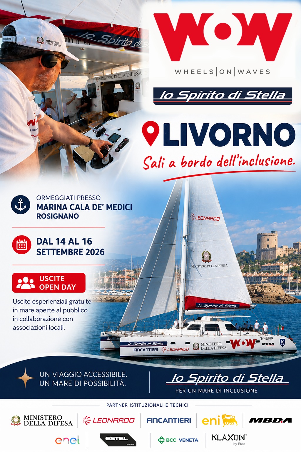 Il catamarano Lo Spirito di Stella, completamente accessibile, ormeggiato a Marina Cala de' Medici a Rosignano.
