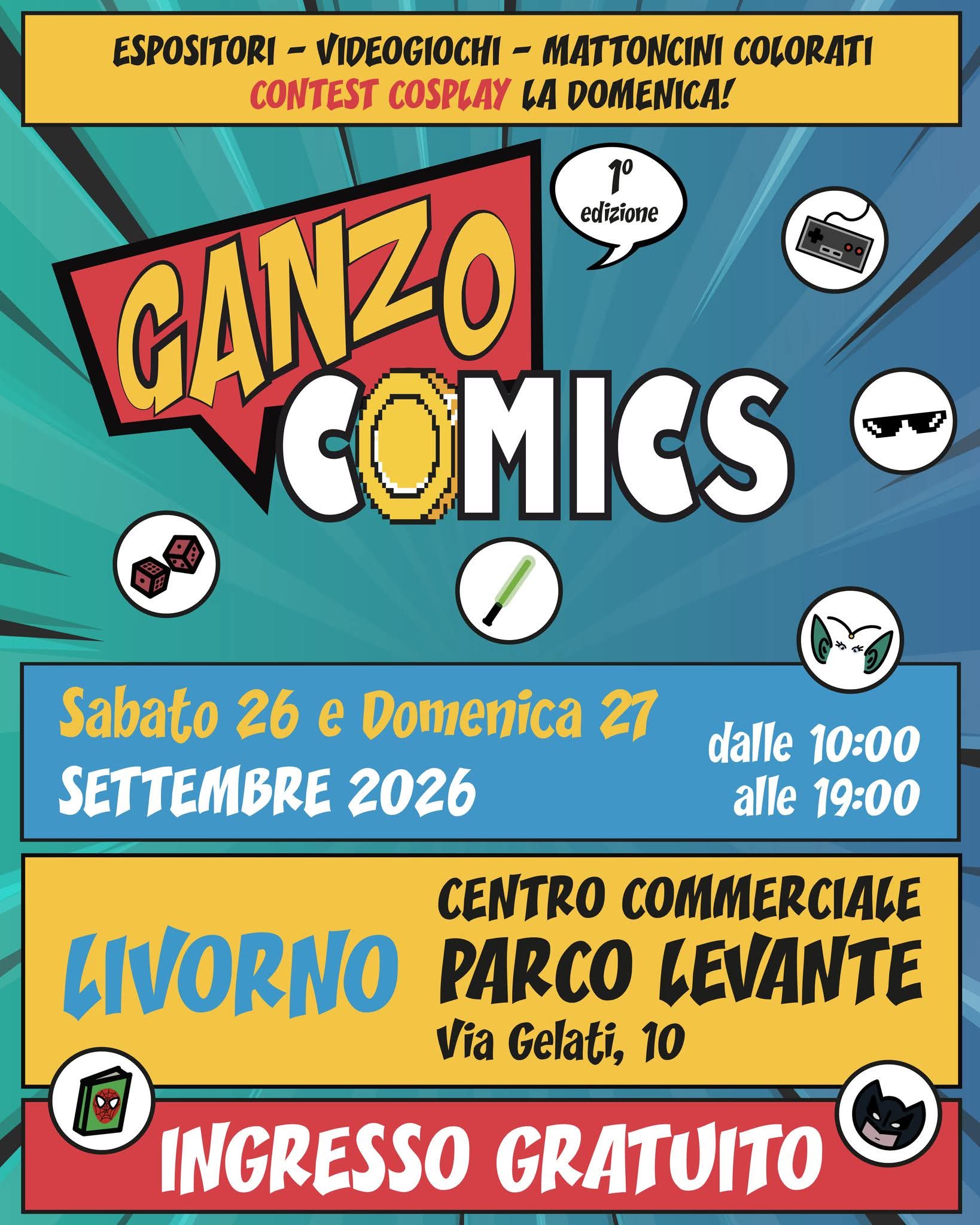 Illustrazione di personaggi fumetto e manga con logo GANZO Comics a Livorno