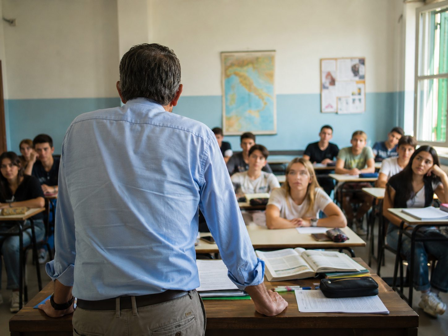 Insegnanti e studenti in una scuola, simbolo delle difficoltà nel reclutamento docenti in Toscana