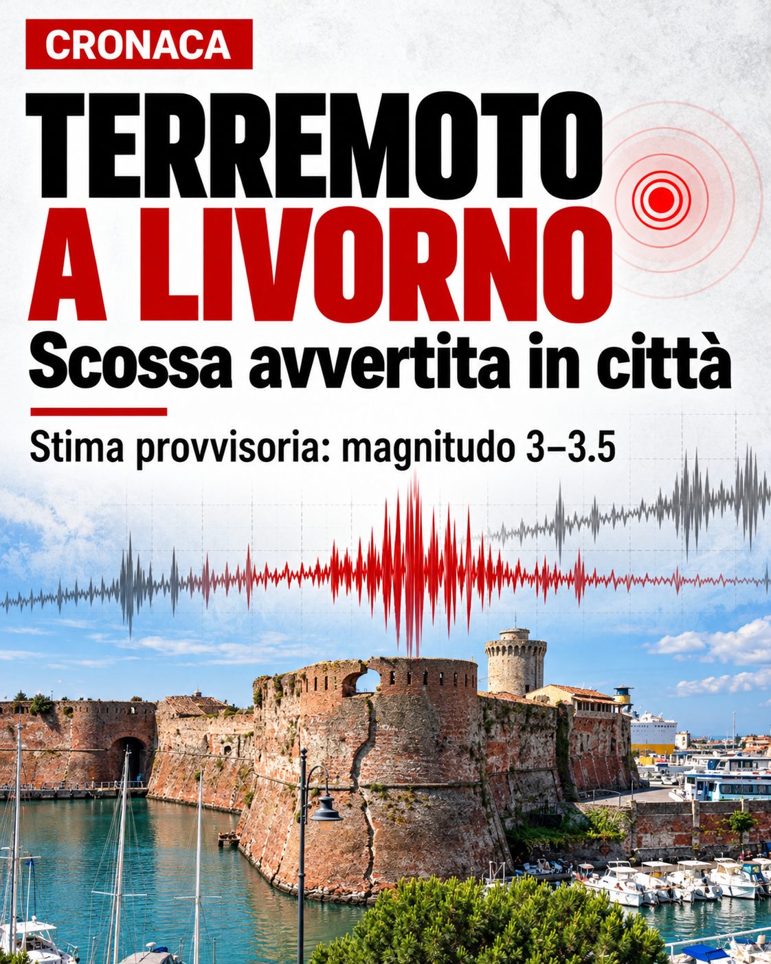 Mappa sismica che mostra l'epicentro del terremoto a Livorno, zona Quercianella