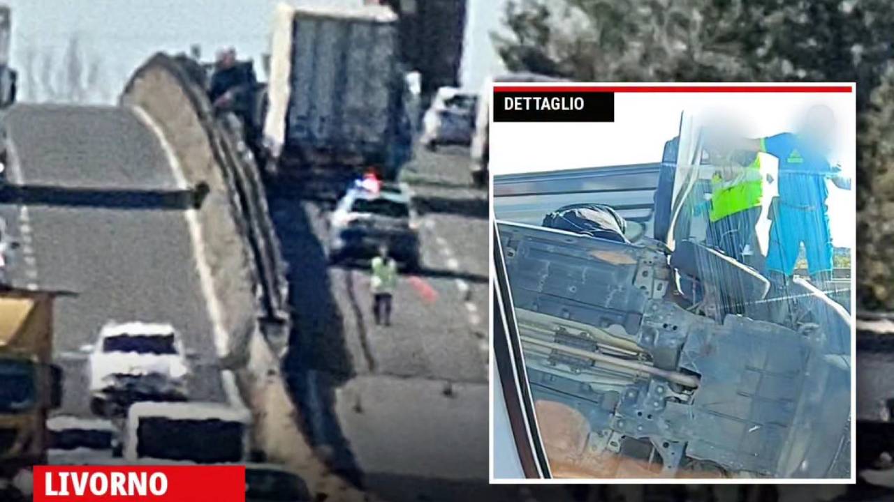 Immagine di un incidente stradale sulla Fi-Pi-Li con un'auto e un camion coinvolti