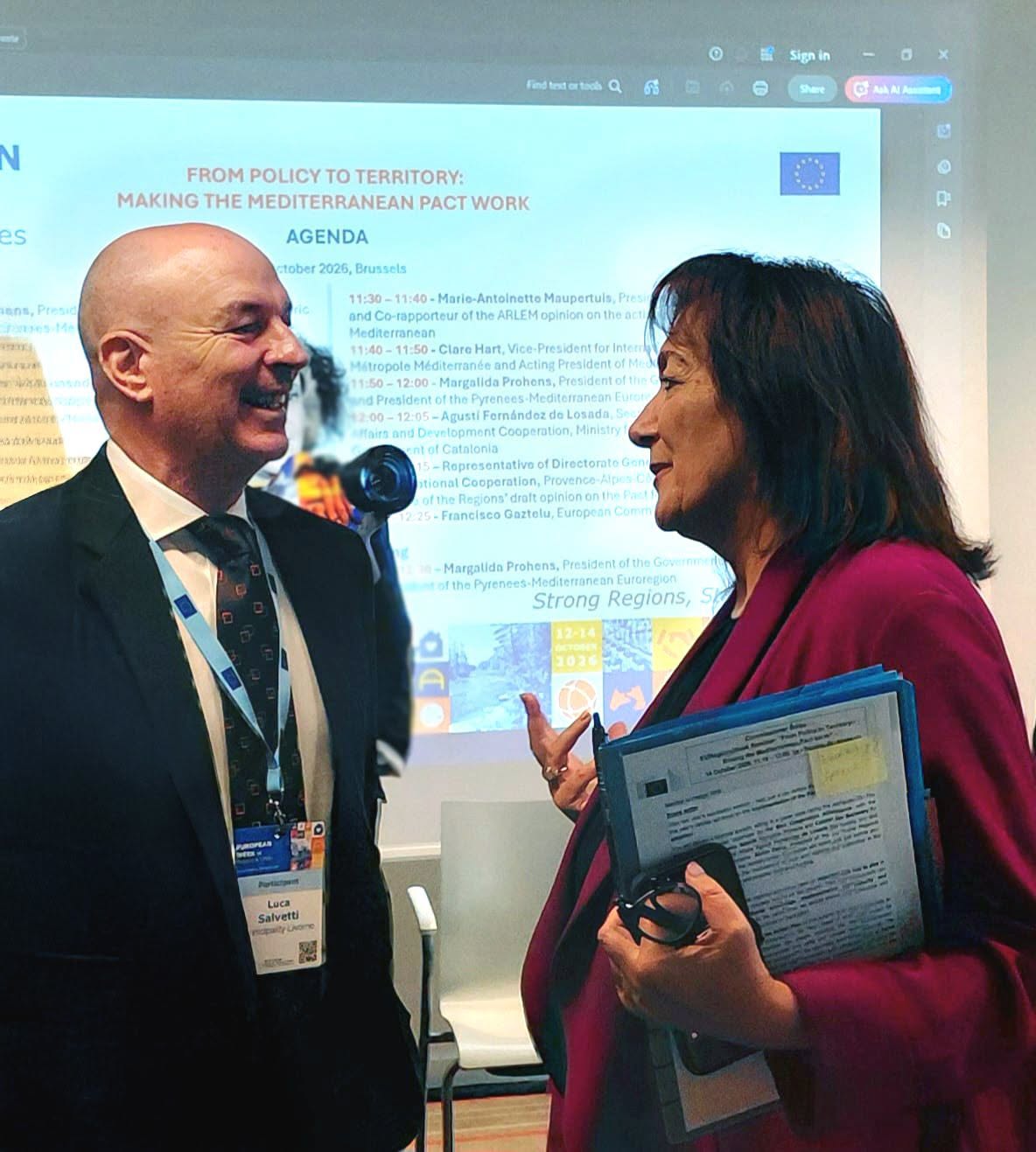 Il sindaco Luca Salvetti a Bruxelles durante gli incontri per la Biennale del Mare 2027 di Livorno.