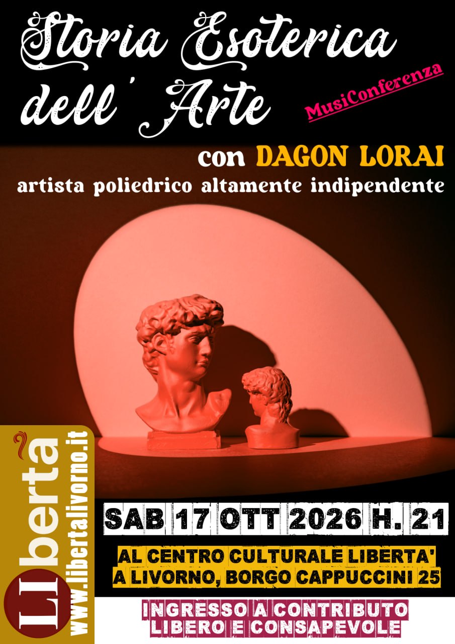 Dagon Lorai durante una conferenza sull'arte esoterica al Centro Libertà di Livorno